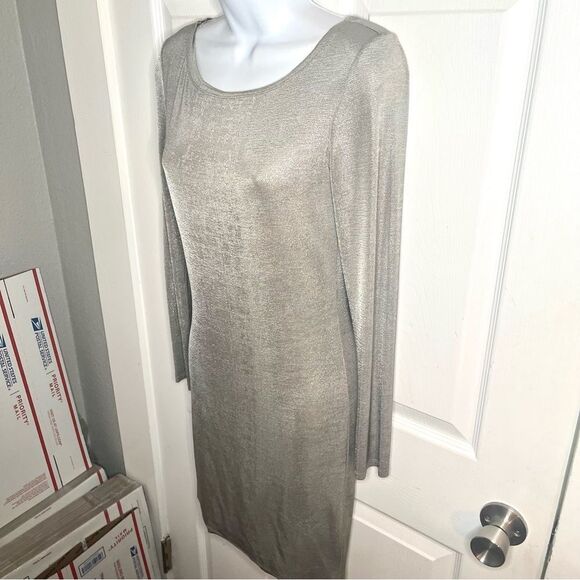 Alice + Olivia Champagne Silver Tabitha Bodycon Mini Dress Long Sleeve Shimmer S - Picture 6 of 10